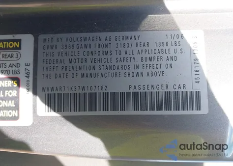 2007 Volkswagen Rabbit 2-Door из США, поврежденный, VIN WVWAR71K37W107182